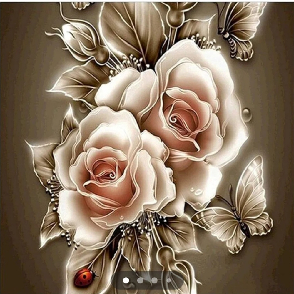 NWT Beautiful Gold Pink Roses Canvas Paint By Numbers DIY Kit